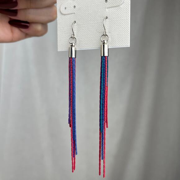 Colorful Chain Link Fringe Earrings Purple Teal Pink Red Blue Festival Boho NWOT - Picture 14 of 16